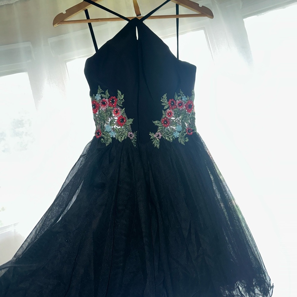 Blondie Nites Black Floral Embroidered Dress